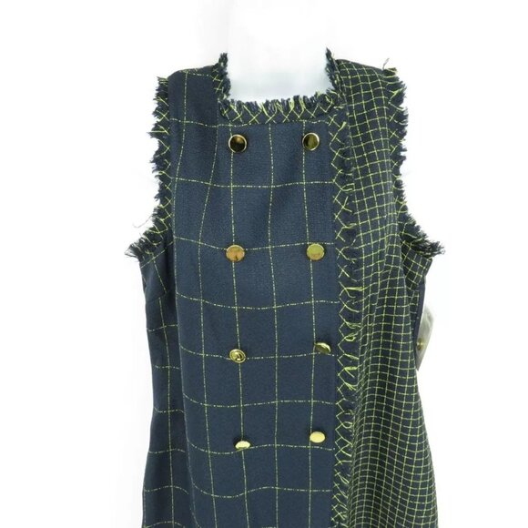 Julia Jordan Shift Dress 10 Sleeveless Double Breasted Plaid Navy Green NWT $129 - Picture 3 of 5